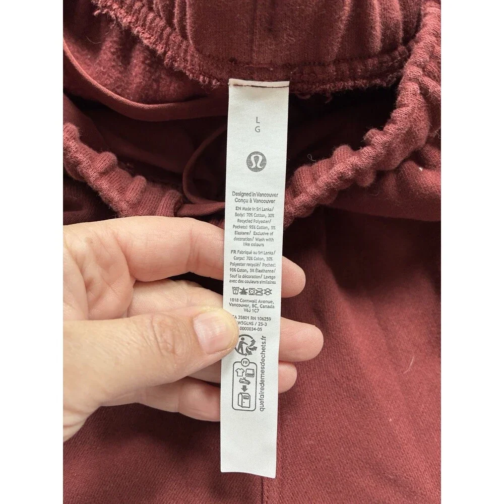 Lululemon Jogger Sweatpants L Large Relaxed Baggy Burgundy Red Drawstring Pocket
